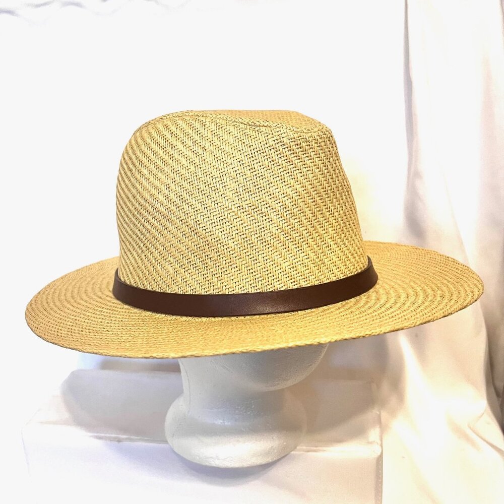 Panama Jack Original Tan Straw Natural Hat-Brown Band-12 1/2' dia.-Inside 6 1/2 - Picture 3 of 15